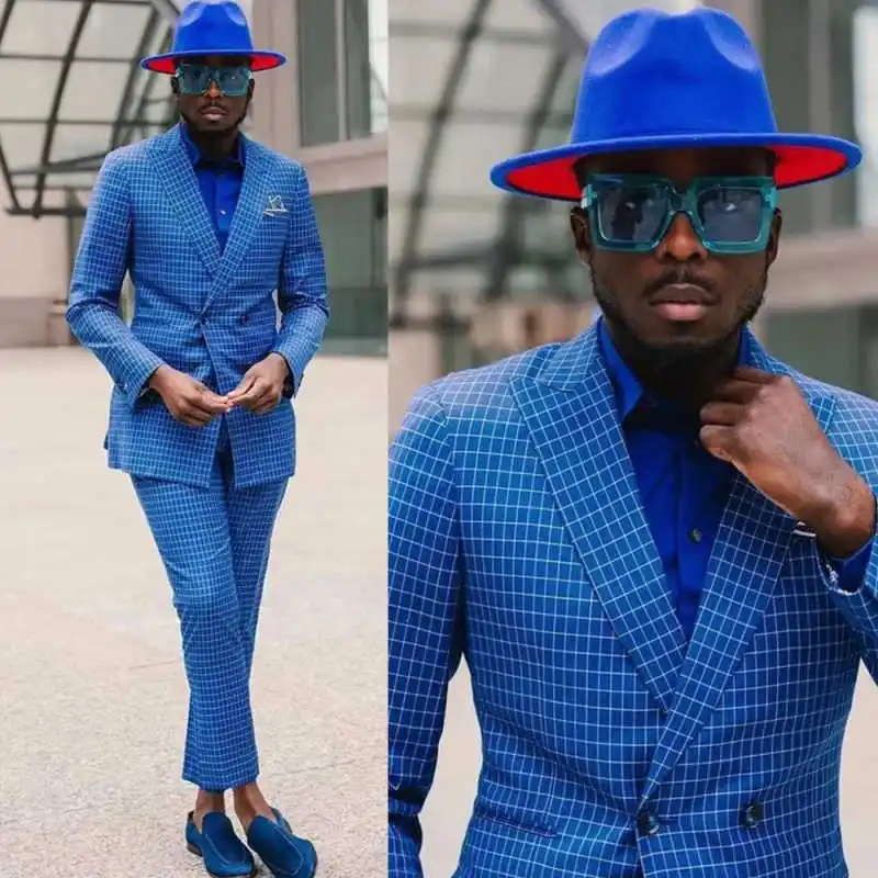 

Классический крой свадебный смокинг с остроконечными лацканами, комплект из 2 предметов, куртка, брюки, мужской костюм в клетку, двубортный вечерний пиджак по индивидуальному заказу