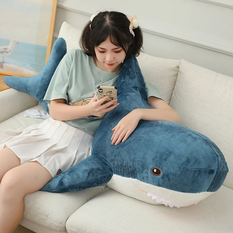 Cartoon Funny Shark Plush Doll Pillow Gray Blue Pink Color Big Mouth Shark Plush Doll Decorated Bedroom Living Room Floor Sofa