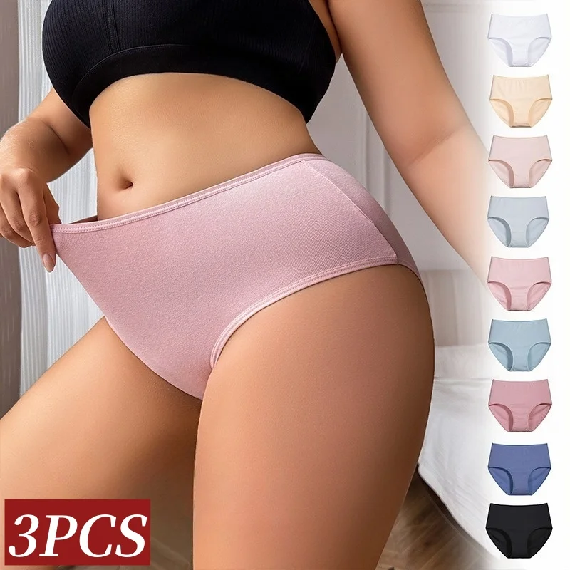 

3Pcs/Set Cotton Panties Women Underwear Sexy Lingerie Female High Waist Briefs Solid Color Panty Underpants XS-2XL