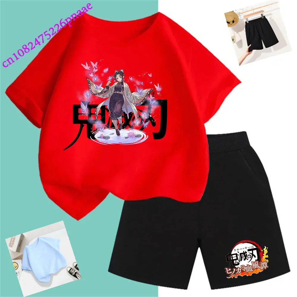 Demon Slayer t shirt Fashion Summerdress2024 Short Kid Short T-shirt Baby Tee Sets Fashion Casual O-neck Breathable KawaiiShorts