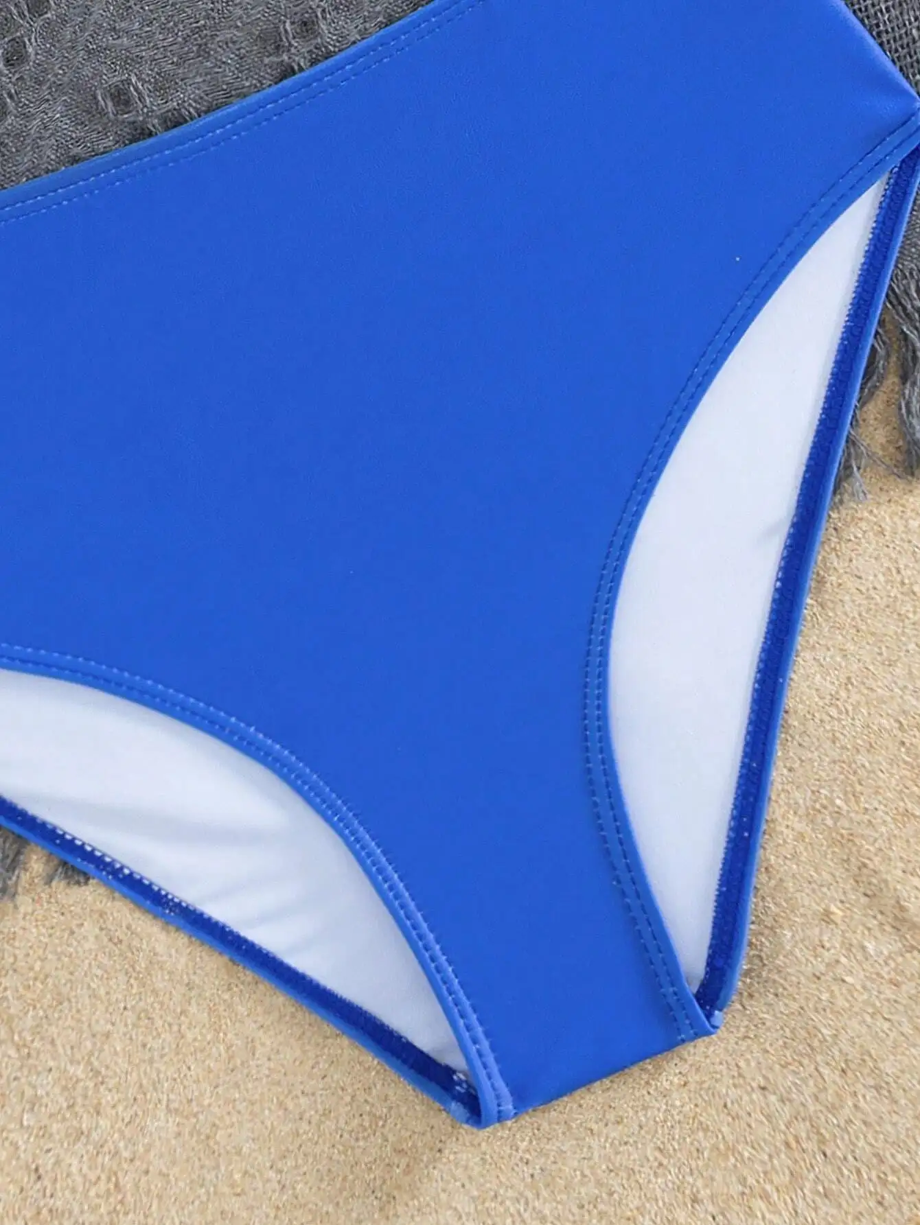 

Женский летний пляжный комплект бикини с растительным принтом и тонкими бретелями, однотонный синий низ