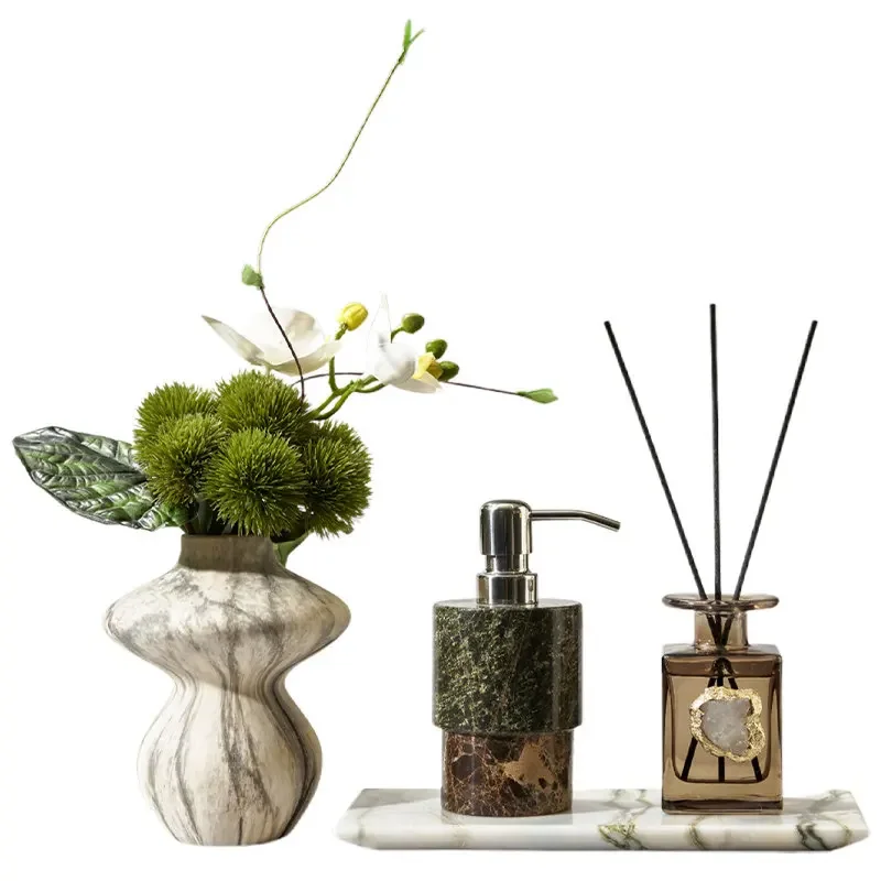 Creative Leopard Print Stone Lotion Bottle Mouthwash Cup Marble Tray Hotel Bathroom Accessories Soap Dispenser Cup Decoration