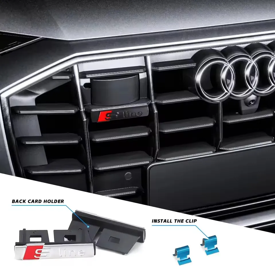 1 Stück S-Line Metall-Logo Autoaufkleber Aluminium-Emblem Kühlergrill-Abzeichen für Audi A6 A3 A4 A5 A8 S3 S4 S5 S6 S7 S8 SQ5 SQ7 Q5 Q7 Q8 RS3 RS4