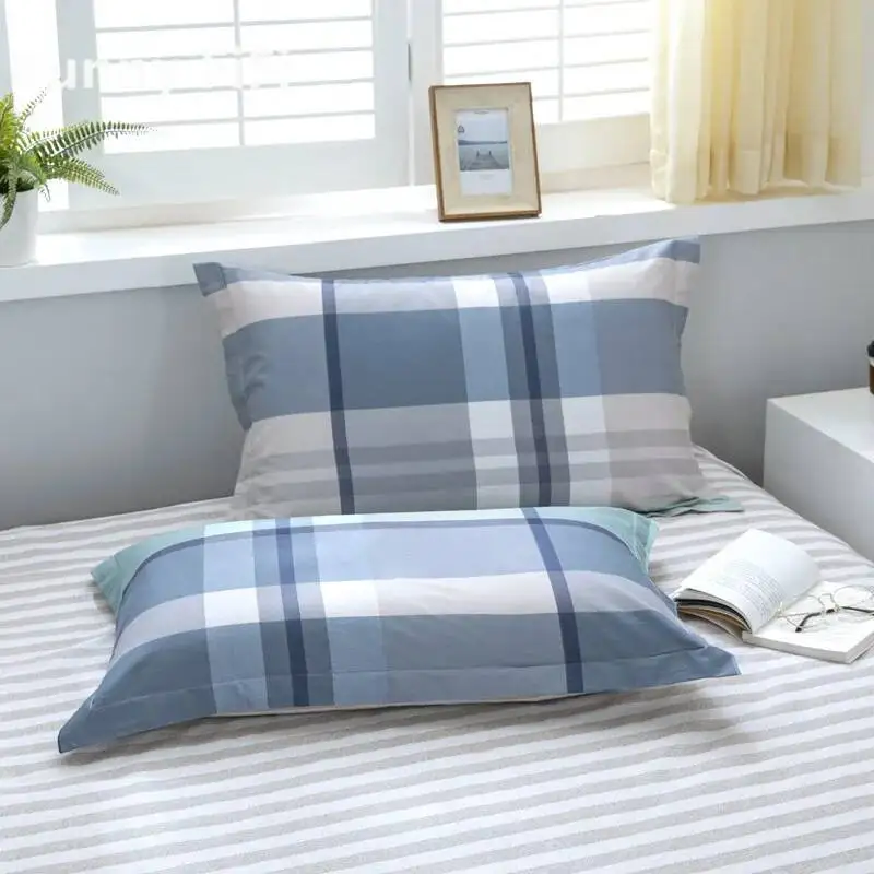 2pcs Pure Cotton Plaid Pattern Pillowcases Large Size 48x74cm Modern Soft Comfortable Home Pillow Cover Pair Set For Bedroom