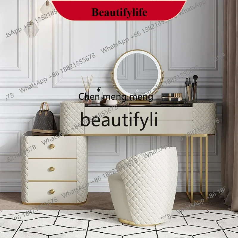 D178  Light luxury tempered glass solid wood dresser simple log modern bedroom makeup table small apartment