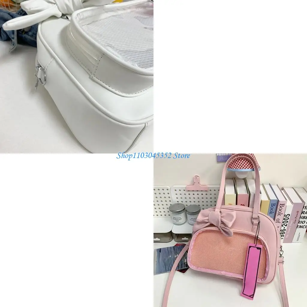 

Japanese Styles Crossbody Bag for Pin Display Lovely Bows Itabag PU Leather Shoulder Bag Handbag Bag