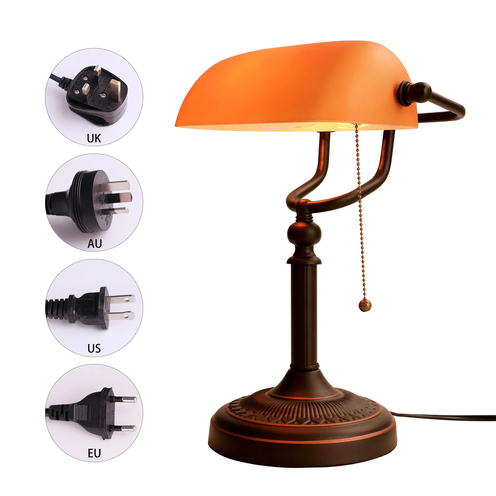 Retro vintage frosted amber glass shade decor table lamp E27 EU US plug living room bedroom bedside study hetol room desk lamp