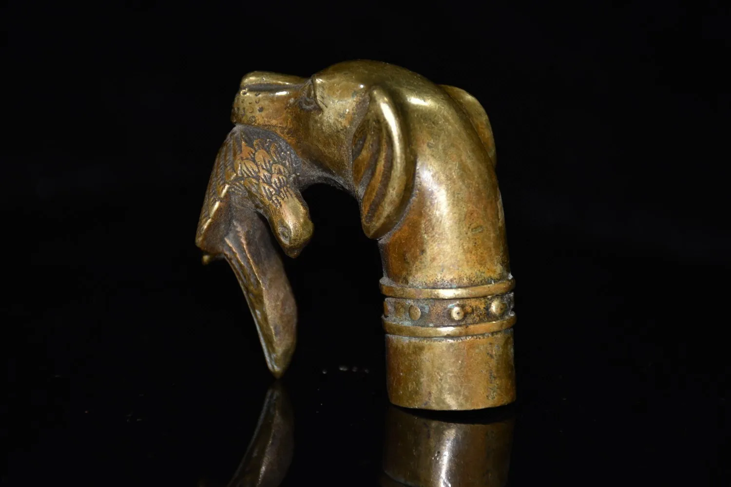 Pure copper dog bites eagle cane head