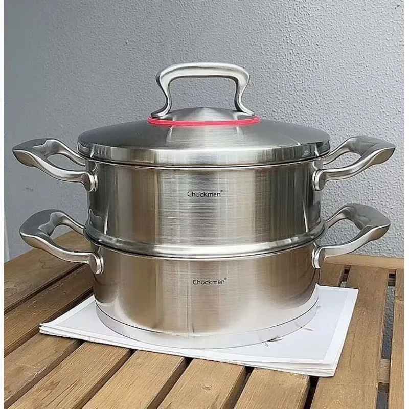 24CM Large Capacity Soup Pot Stainless Steel Steaming Pot Multifunctional Chafing Dish 5 Layer Composite Bottom Kitchen Utensils