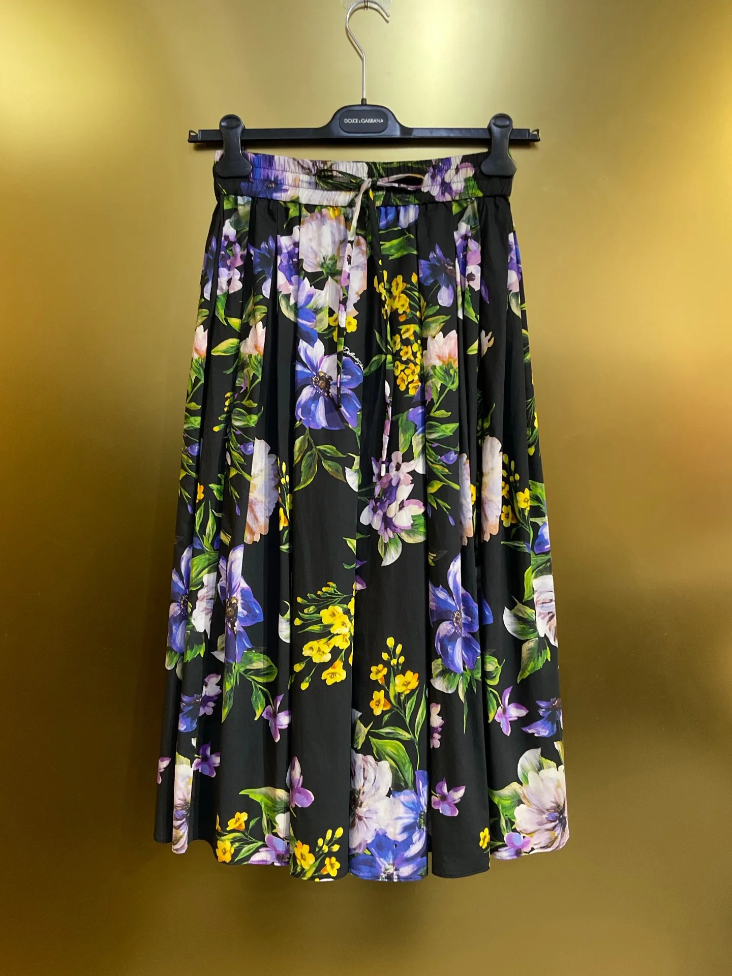 

High Waist Cotton Chiffon Half Skirt Fashionable Casual High Quality Black Bottom Peony And Peony Belted Skirt Women's Premium