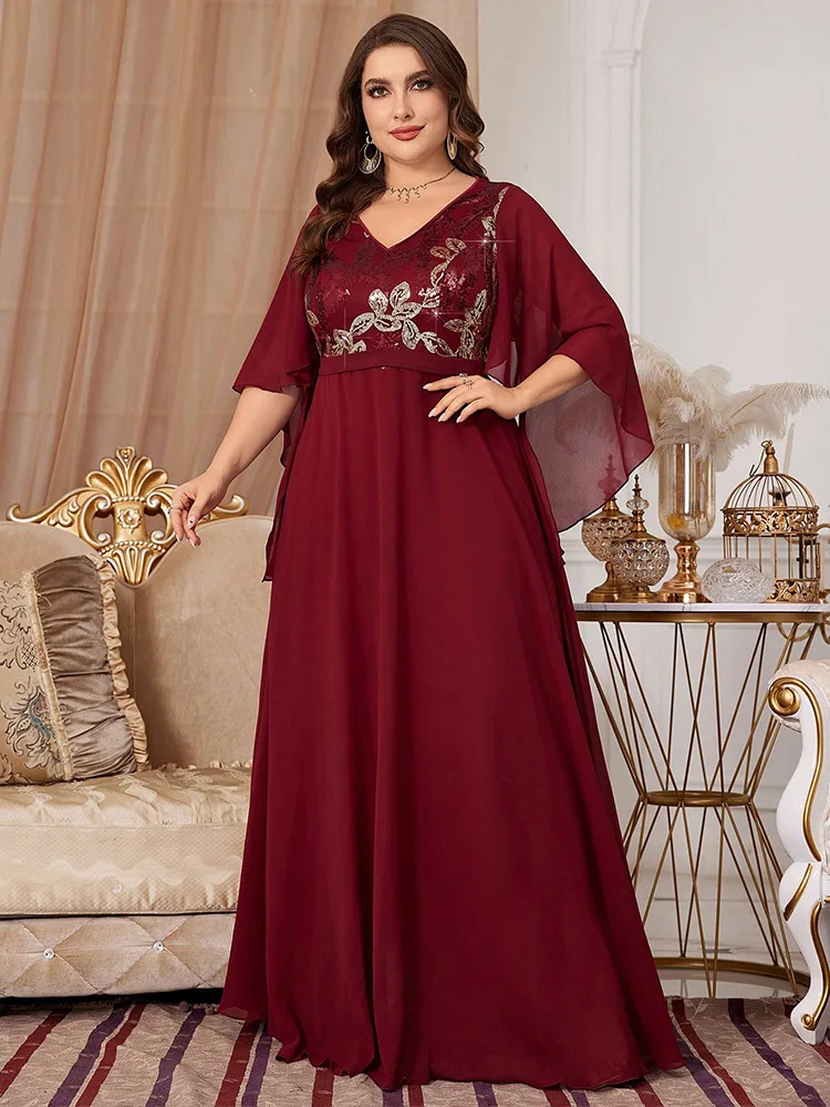 KYP1037 Premium plus size European and American sequin chiffon plus size dress, fashionable embroidery wedding, bridesmaid dress