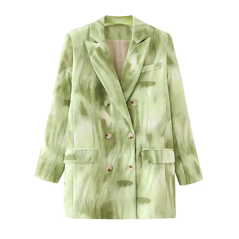 Casual Simple Gradient Color Blazer 2024 Women New Fashion Mid-Length Double Breasted Commute Office Blazer Autumn Winter Suit