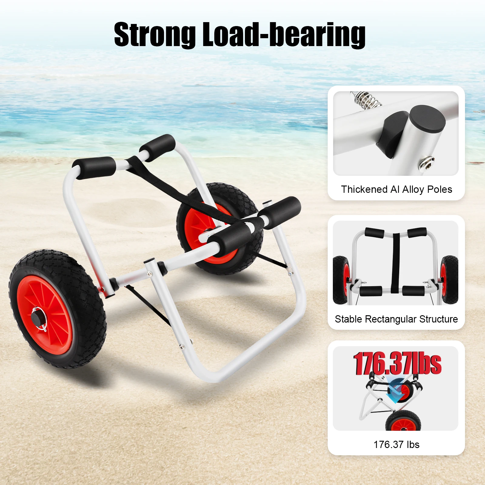 Faltbarer Kanu-Trolley mit 10-Zoll-Rädern, robuster Kajak-Transportanhänger aus Aluminiumlegierung, Träger für Boote, Transportwagen, Belastung 80 kg