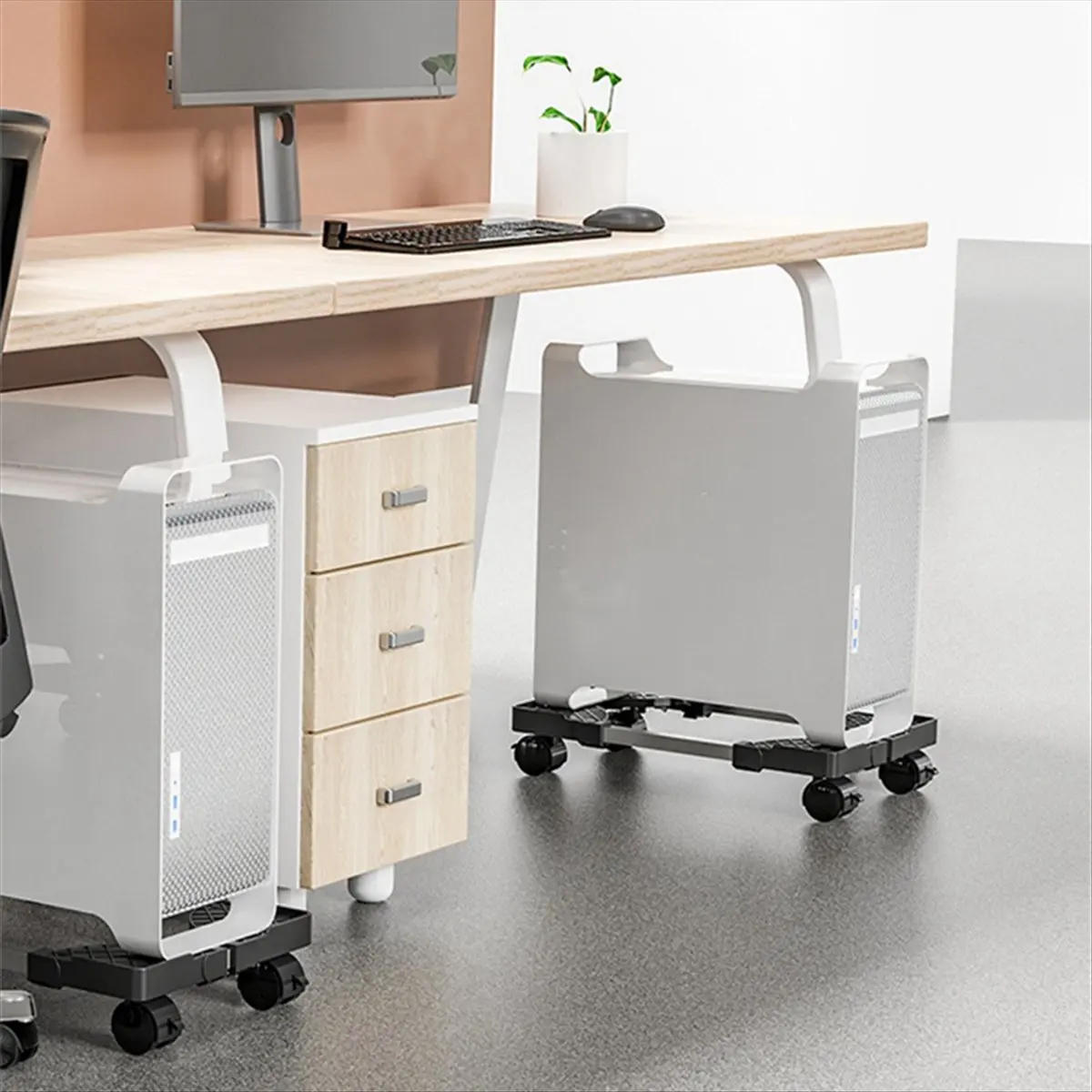 A14M Computer Tower Stand Adjustable Mobile CPU Stand CPU Holder PC Tower Stand with Rolling Caster Wheels