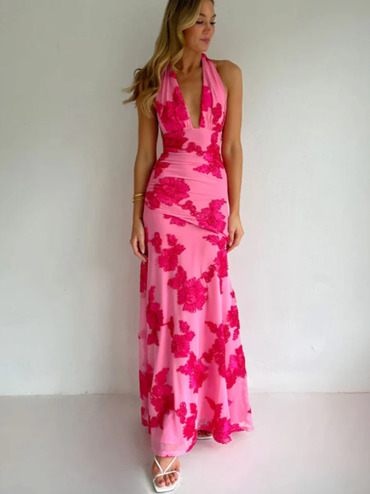 Frühling Sommer Neue Boho Damen Cami-Kleider Mode Schulterfreie Ärmellose Bedruckte Reißverschluss Damen Cami Sexy Maxi-Kleider Bekleidung – Detail 8