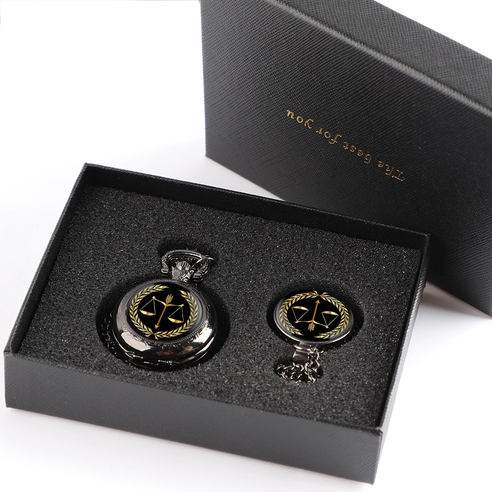 Delicate High Grade Pocket Watch Gift Set With Box Equity Justice Balance Design Necklace Clock Accessories For Gifts