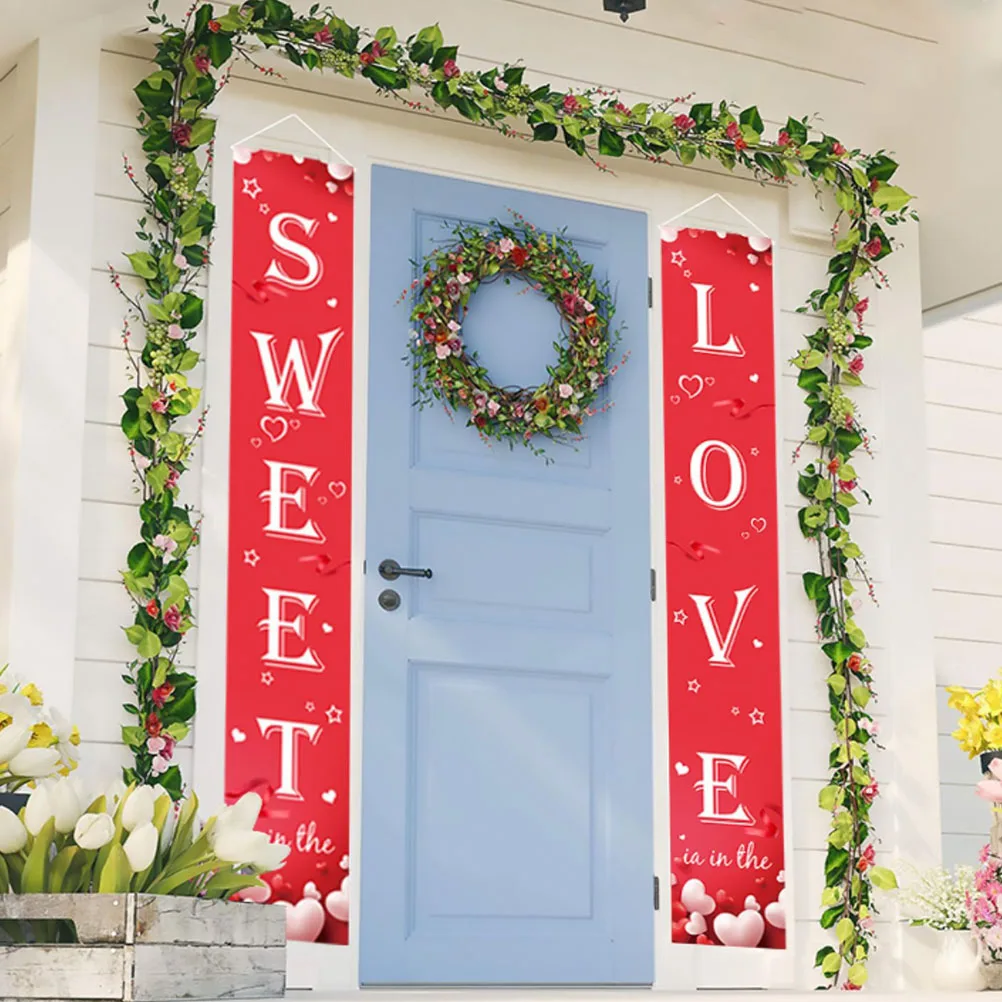 

1 Pair Creative Valentine'S Day Couplets Romantic Door Pendant Home Garden Party Decor Cloth Banner Reusable Large Size Easy