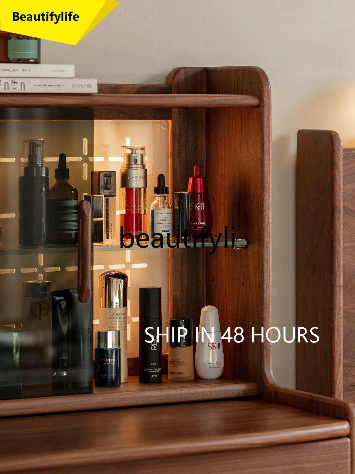 

A45 комод из скандинавского черного ореха для спальни, дома, маленькой квартиры, простой столик для хранения макияжа из цельного дерева