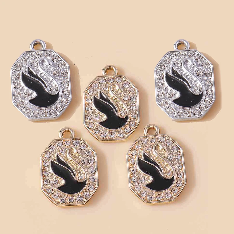 Leslie 10 Stück Legierungsanhänger, exquisite, elegante schwarze Schwan-Anhänger für Halskette, Armband, Ohrringe, handgefertigte Schmuckherstellung – Detail 6