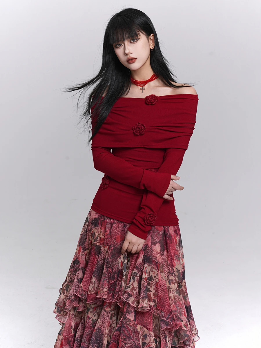 

Ghost Girl Beautiful Red One oulder Top oulder Design Sensation New Year Aosphere Clothing Battle orm Sexy Knitted ...