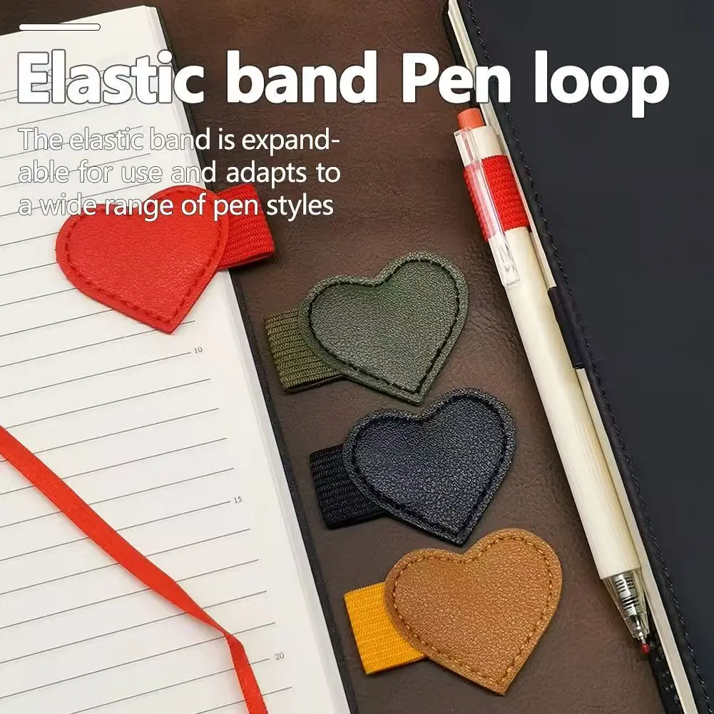 

New Pen Loop Holder,Heart Self-Adhesive Pencil Holder PU Leather Pencil Elastic Loop Designed for Notebooks, Journals, Calendars