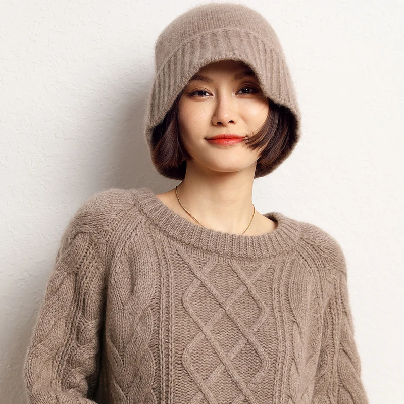 2022 New Arrival Winter Women Hats 100% Cashmere Knitted Hats Headgears Soft Thicken Warm Fashion Girl Cap 4Colors High Quality