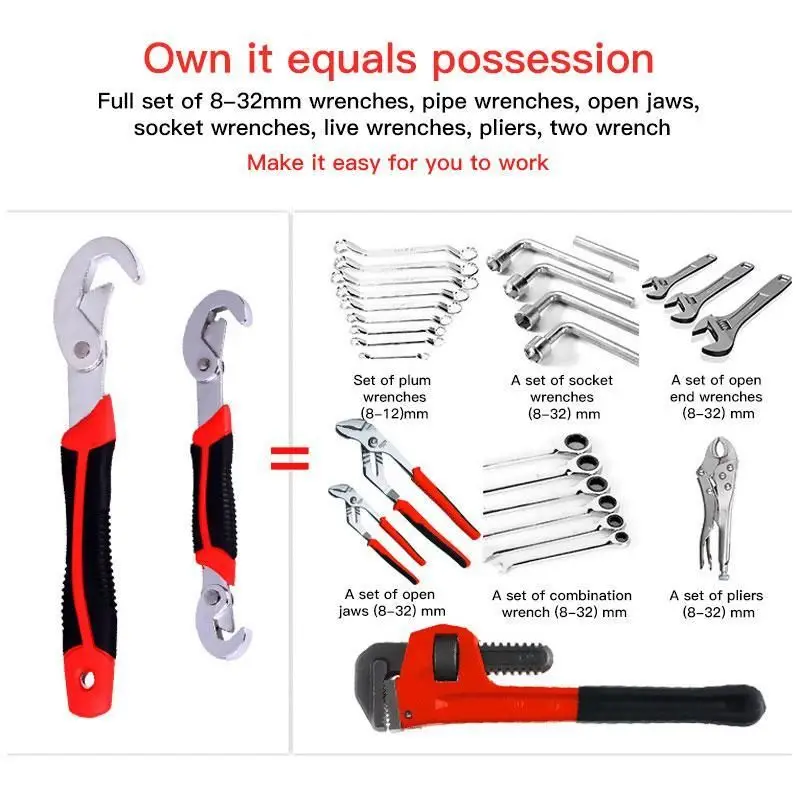 2pcs/set Forged Universal Wrench Hand Tool Spanner High Carbon Steel Forging Multi-Function Wrench Tool Universal Wrench