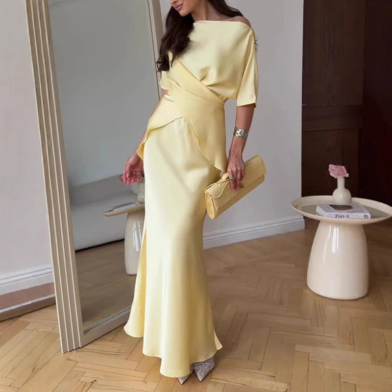 

Summer New Short Sleeve Party Sets Elegant Irregular Lace Up Tops And Half Skirts Suits Chic Simple Solid Color Commute Outfits