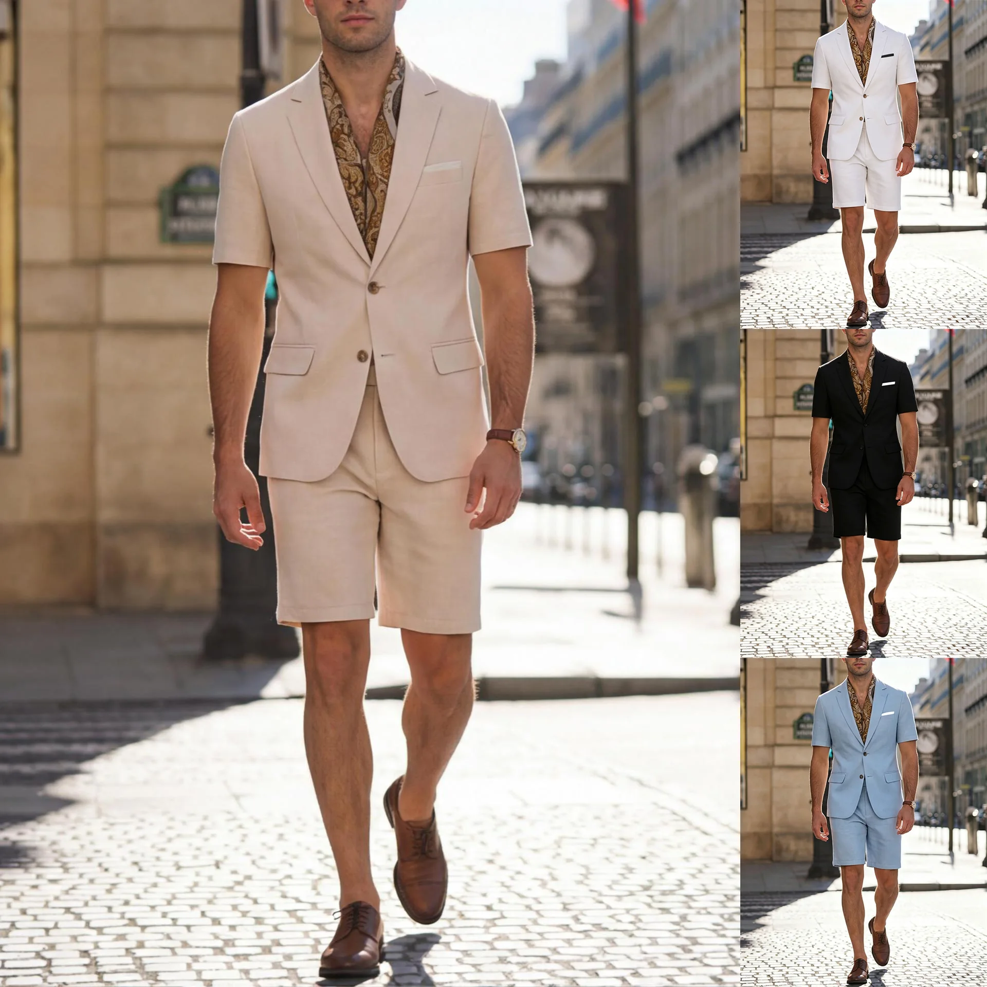 Cross-border Amazon European and American Men's Clothing Casual Gentleman Short-sleeved Suit Two-piece Suit Men 260205