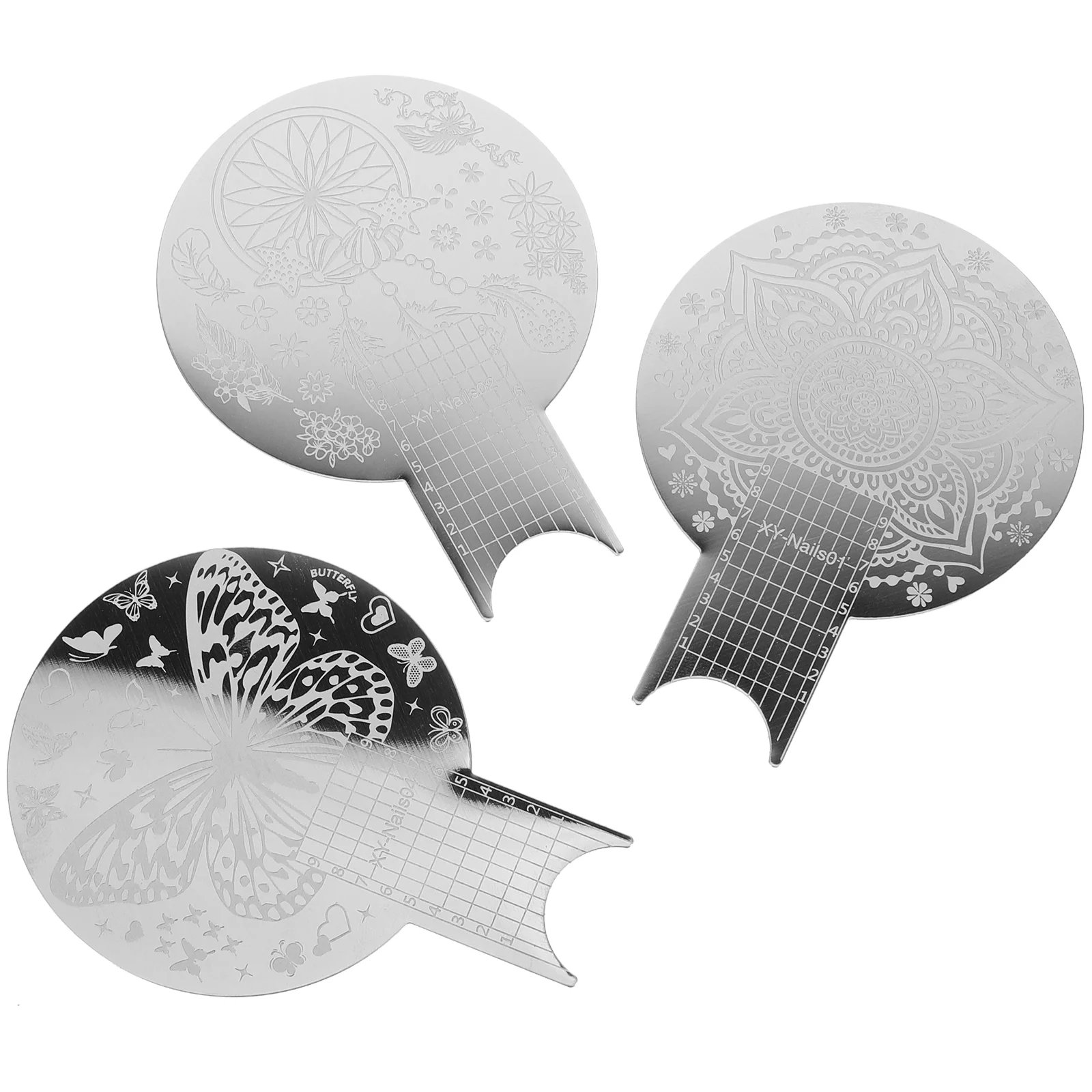 

3 Pcs Template Round Multi-functional Nail Print Polish Stamp Stainless Steel Design