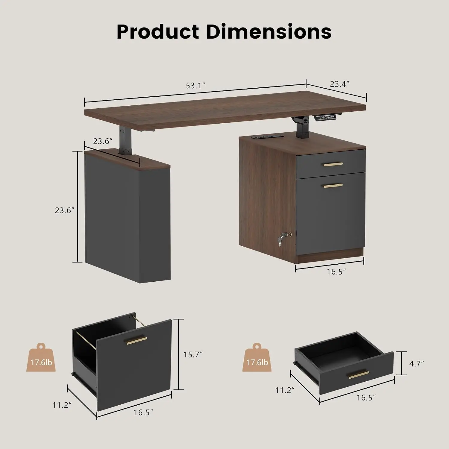 Height Adjustable Standing Desk with Drawers, Electric 53