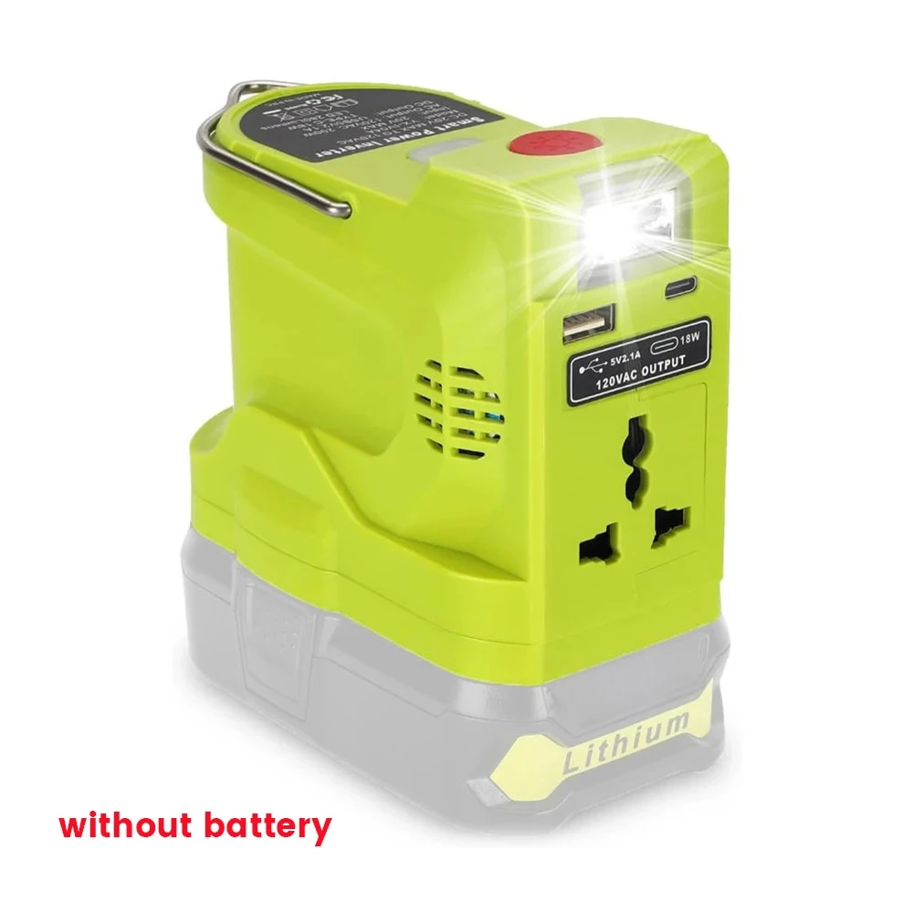 

Генератор инвертора мощности 200 Вт для литиевой батареи Ryobi 18 В, портативная электростанция постоянного тока от 18 В до переменного тока 120 В 220 В со светодиодной подсветкой 280 лм