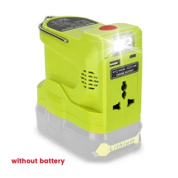200W Power Inverter Generator for Ryobi 18V Lithium Battery,DC 18V To AC 120V 220V Portable Power Station with 280lm LED Light
