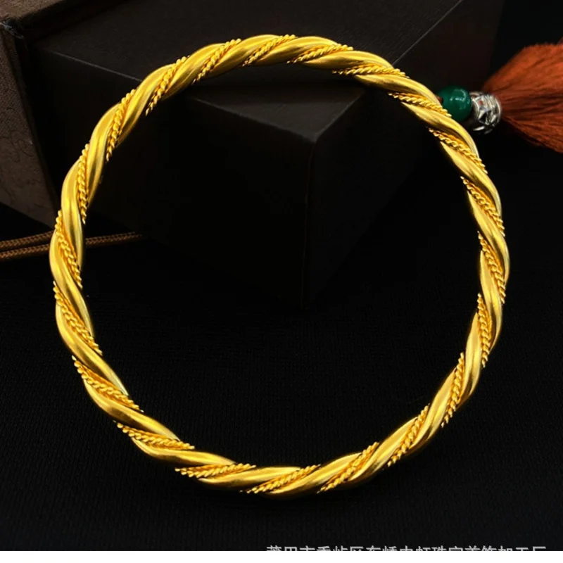 100% Real 24K Gold AU999 Twisted Rope Bracelet For Women, Ancient Method Inheritance Bangle, Luxury High-End