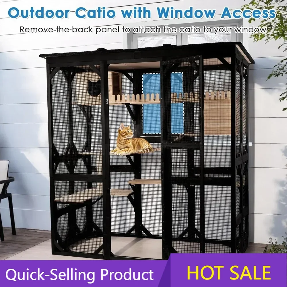 

Акция! Флеш-распродажа! Хит продаж! Большой уличный вольер-кэттейл для кошек 71,1 дюйма с окном, домик-клетка с возможностью входа для нескольких питомцев.