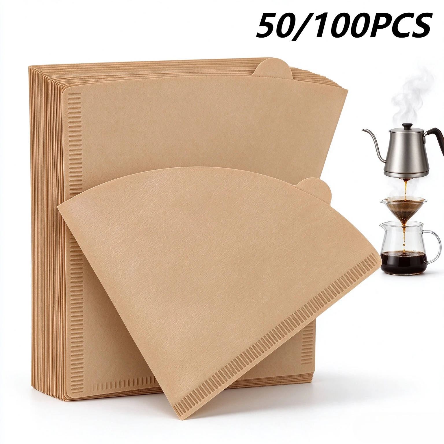 50/100PCS Disposable Coffee Filter Paper Wood Pulp Cone Filters for Home Brewing Kitchen Camping Picnic Party Outdoor Supplies