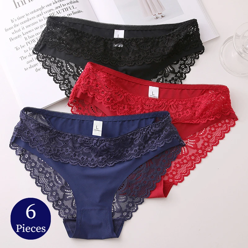 TrowBridge 6PCS/Set Women\'s Panties Sweet Lace Underwear Sexy Lingerie Silk Satin Breathable Briefs Woman Comfortable Underpants