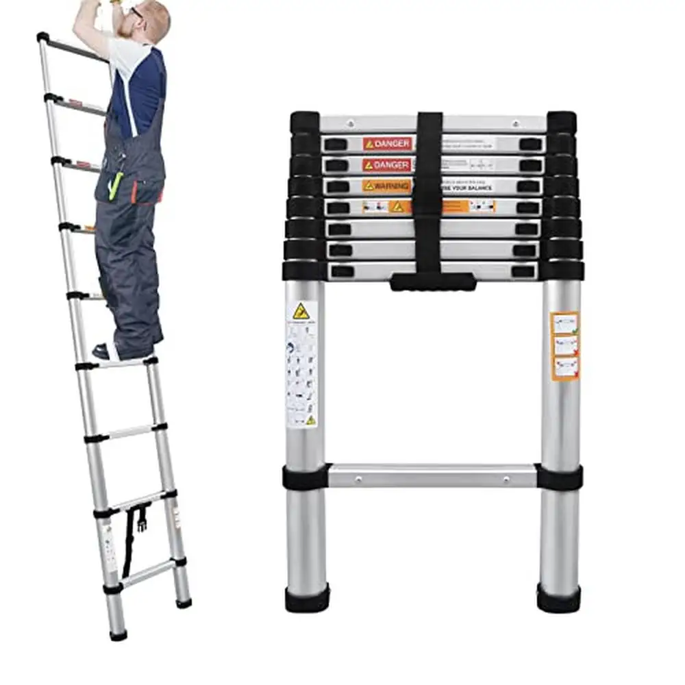 Telescopic Aluminum Extension Ladder 8FT Collapsible Attic RV Portable Telescoping Loft Escape Step Roof Telescope Foldable