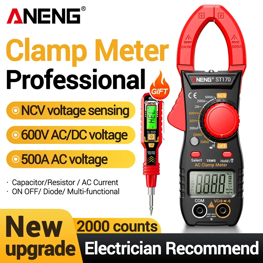 ANENG ST170 Digital Clamp Meter Multimeter AC DC Current Voltage Resistance Capacitance Tester  Free Gift B20 Voltage Test Pen E