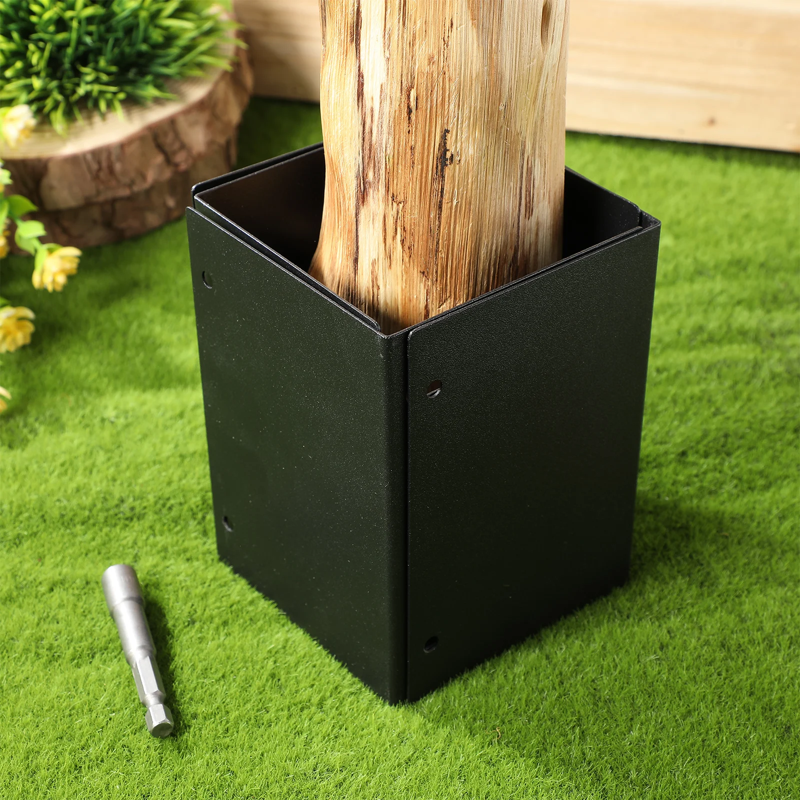 

Adjustable Metal Protector Fence Post Protector Kit Heavy duty Fence Cap for Mailbox Wooden Posts Black Color Easy Install