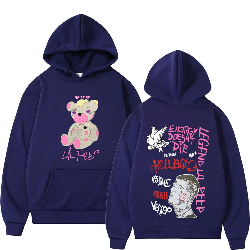 Rapper Lil Peep CryBaby Hellboy Bear Hoodies Herren Damen Vintage Hip Hop Oversized Sweatshirts Herbst Winter Fleece Warme Pullover – Detail 4