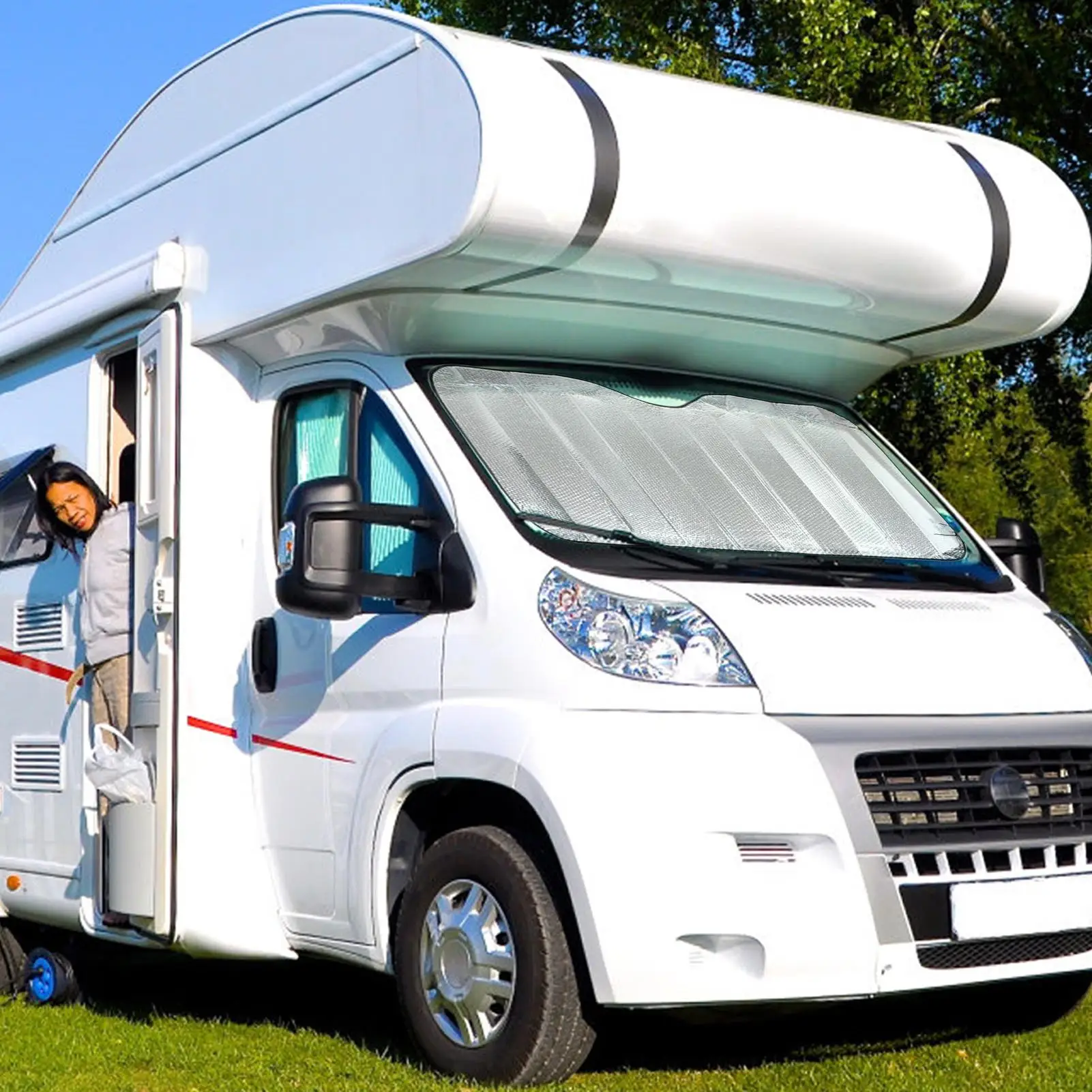 

Солнцезащитный козырек на лобовое стекло автофургона для дома на колесах, двухсторонняя алюминиевая фольга, солнцезащитный козырек для грузовиков на колесах, аксессуар для охлаждения