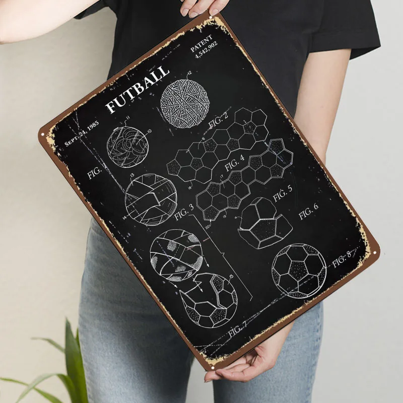 كرة القدم كرة القدم الطباشير المشارك المخططات صفيح تسجيل غرفة الحلي علامات معدنية مخصصة للرجل الكهف جدار الفن الديكور الرجعية