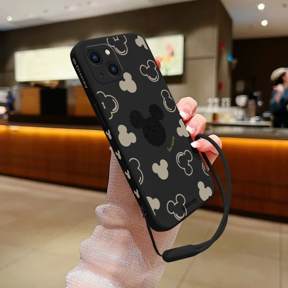Mickeys Minnies Phone Case For iPhone 15 14 13 12 11 Pro Max Mini X XR XS SE20 6 6s 8 7 Plus Silicone Cases with Hand Strap