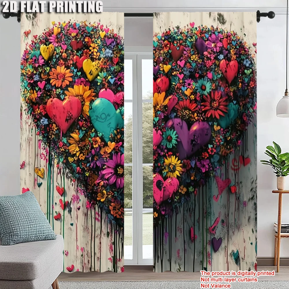 

2pc, Curtain Heart-shaped flower Blackout Polyester Family Party Decoration for Holiday Decor
