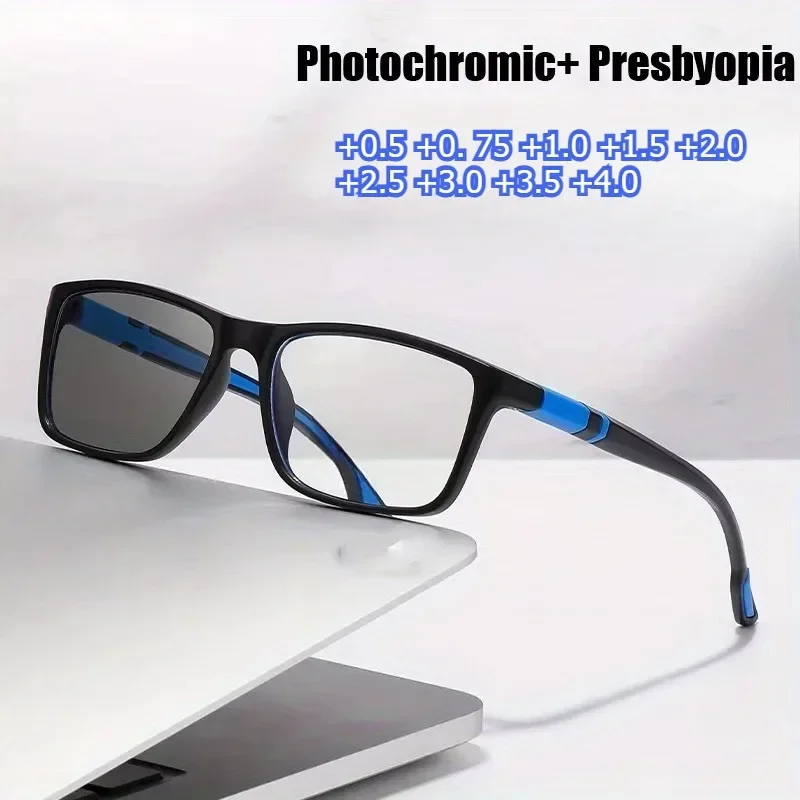 +0,5 +0,75 Occhiali da lettura fotocromatici, ultraleggeri e con filtro per la luce blu, ideali per lo sport e le attività all’aperto.