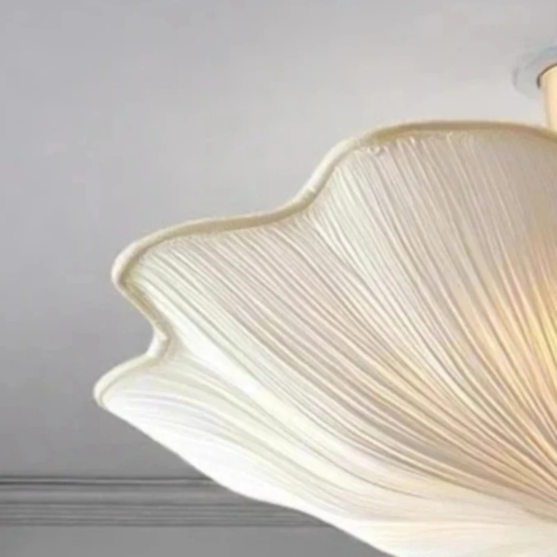 French Retro Lotus-leaf Shape White Fabric Ceiling Lights Living Room Bedroom Restaurant Tea House Eye Protection Hanging Lamps