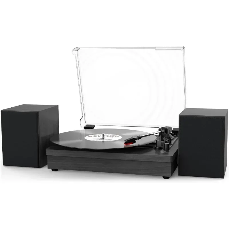 

Record Player with Dual Stereo Speakers, Vinyl Record Player with 3 Speed Support Wireless Connection RCA Output Aux