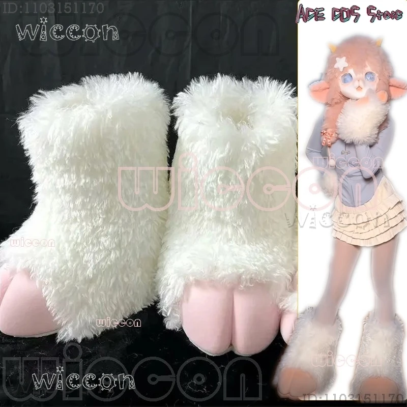 Fursuit Cosplay Paw Shoes Kigurumi Accessories Frizz Furry Kig Cosplay Sheep Trotters Boots Cute Fluffy Animal Party Wearable