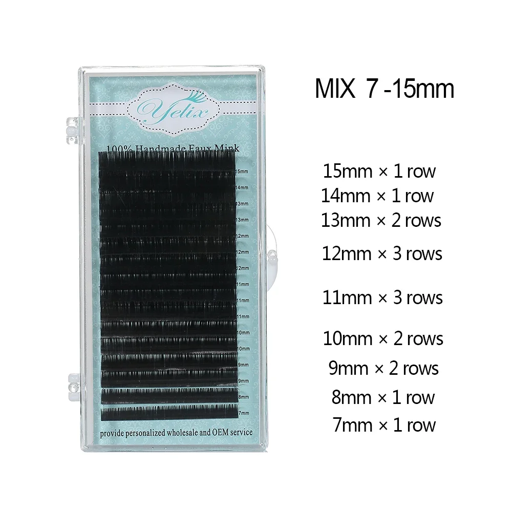 Yelix 7-15mm Mix Glossy Single Eyelashes High Quality Classic Eyelash Extension Trays Lashes Individual Long False Eyelashes